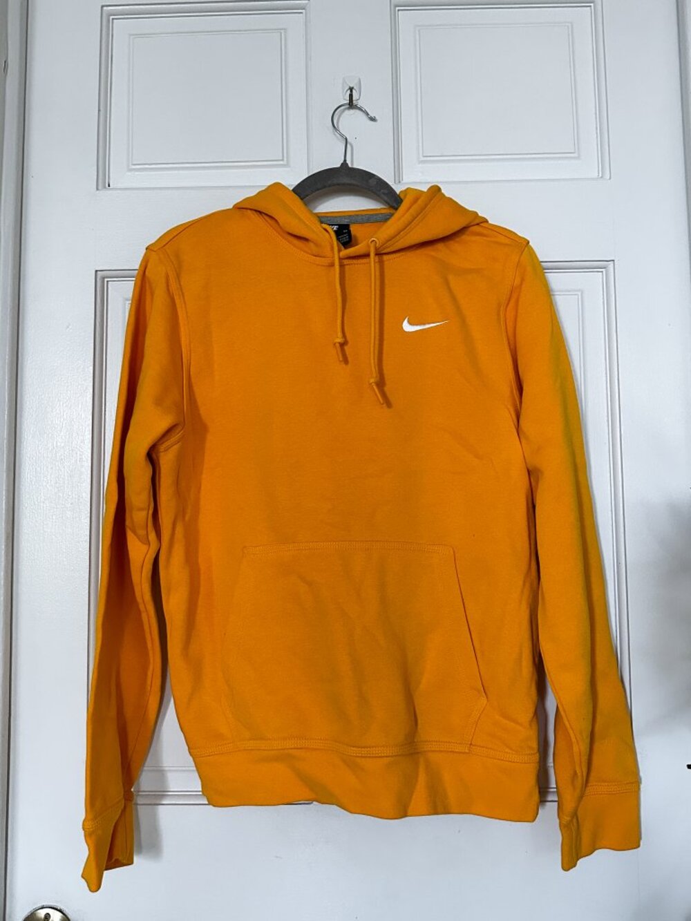 Nike Orange Fleece Pullover Hoodie White Swoosh Size Small